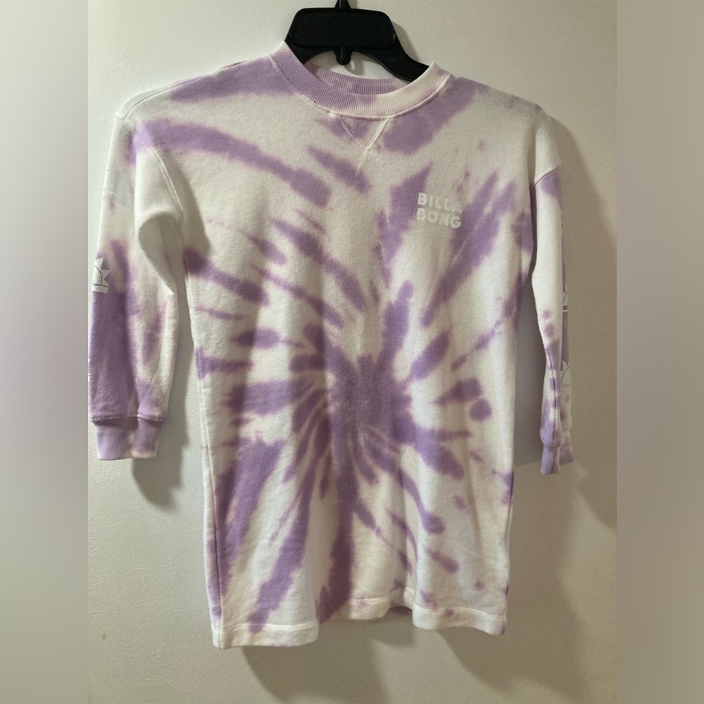 Billabong Crew Neck Sweatshirt Top Size XS Purple‎ & White Tie Dye So Soft